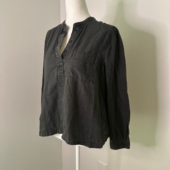 Madewell charcoal gray long sleeve half-button top size M - Picture 3 of 10